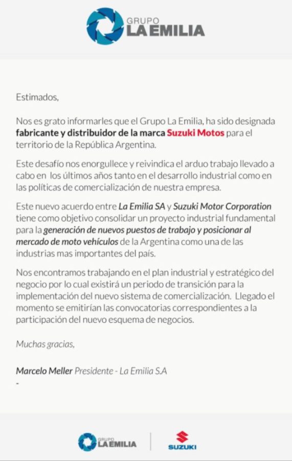 Comunicado La Emilia Suzuki