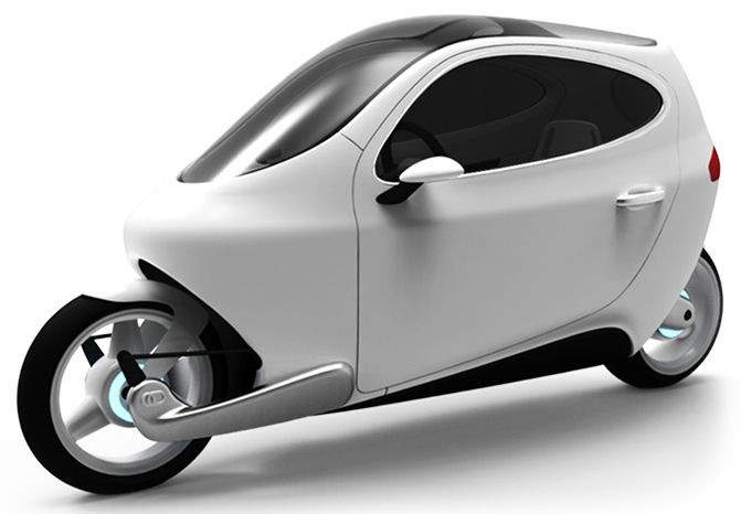 Lit Motors C-1 EV blanco con vidrios polarizados