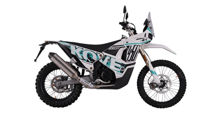 Kove 450 Rally blanca y celeste