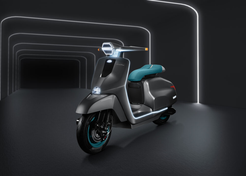 Lambretta Elettra gris con asiento turquesa