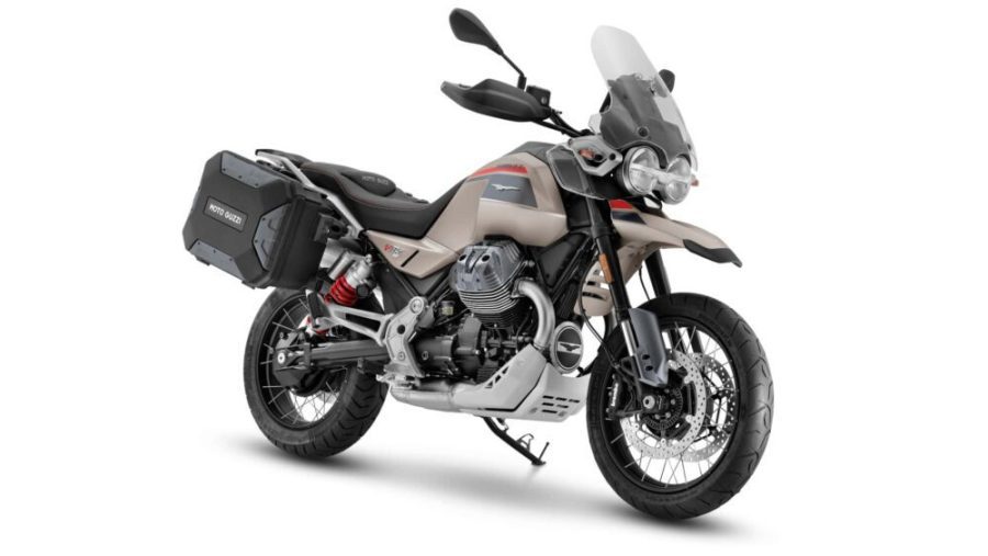 Moto Guzzi V85 Travel beige con vivos rojos en el tanque