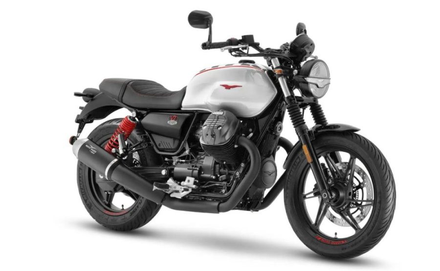 Moto Guzzi V7 Stone Ten gris con resorte rojos