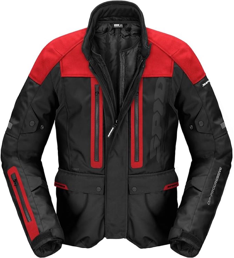 Chaqueta SPIDI Traveler 3 Evo en negro con rojo sobre las cremalleras y los hombros
