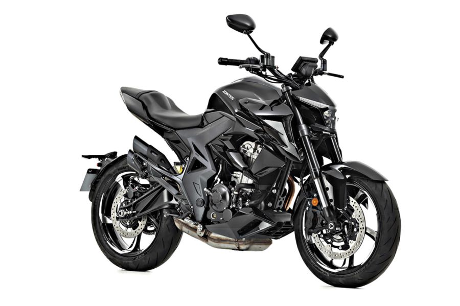 Moto Naked Zontes R350 de líneas muy afiladas y color negro