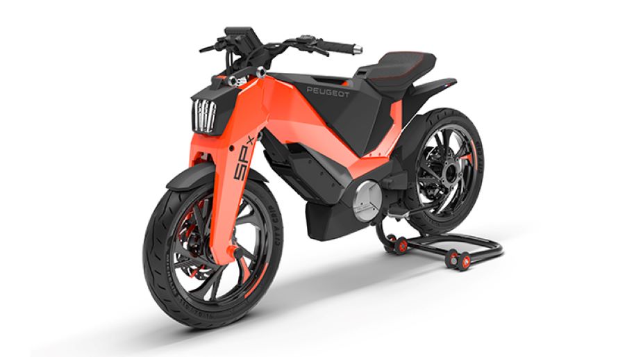 Un Concept SPx de Peugeot naranja en perspectiva