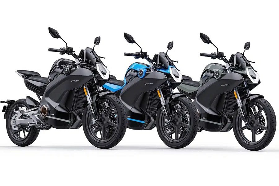 Tres Vmoto Stash, de colores negro, azul y verde.