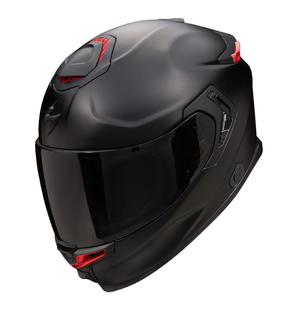 Casco Scorpion EXO Serie APEX negro con detalles en rojo