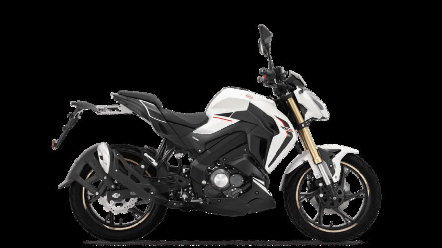 Una Keeway RKF 125 ABS blanca con detalles negros. Una Keeway RKF 125 ABS blanca con detalles negros.