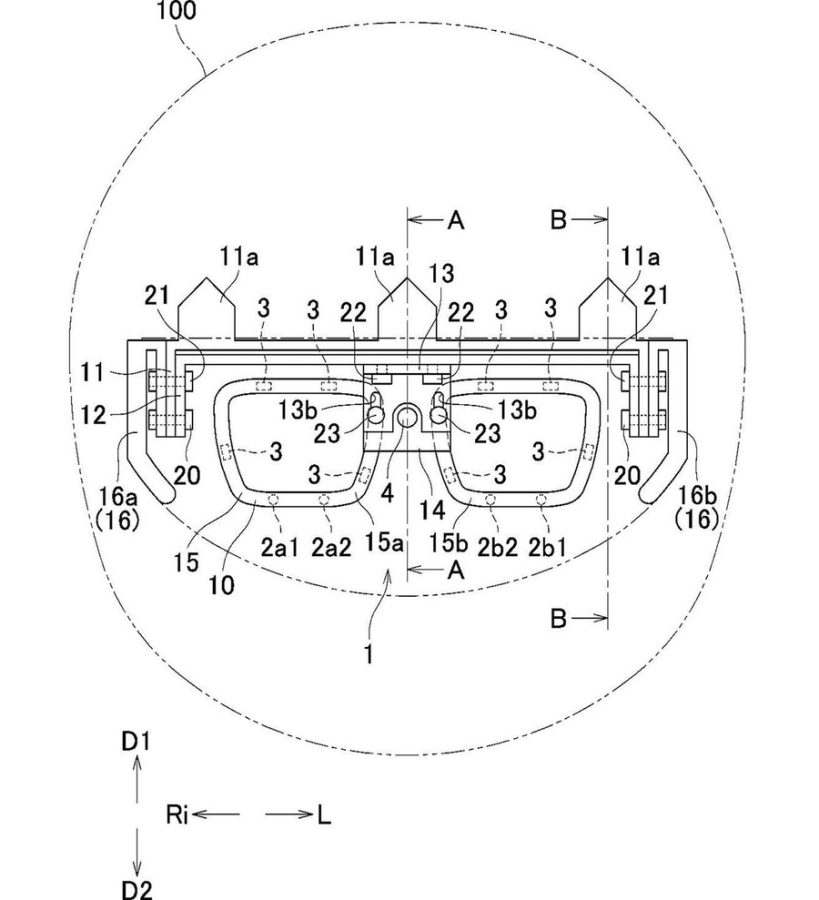 Figura de la patente del casco de realidad aumentada de Yamaha que muestra cómo la información de adapta al conductor. Figura de la patente del casco de realidad aumentada de Yamaha que muestra cómo la información de adapta al conductor.