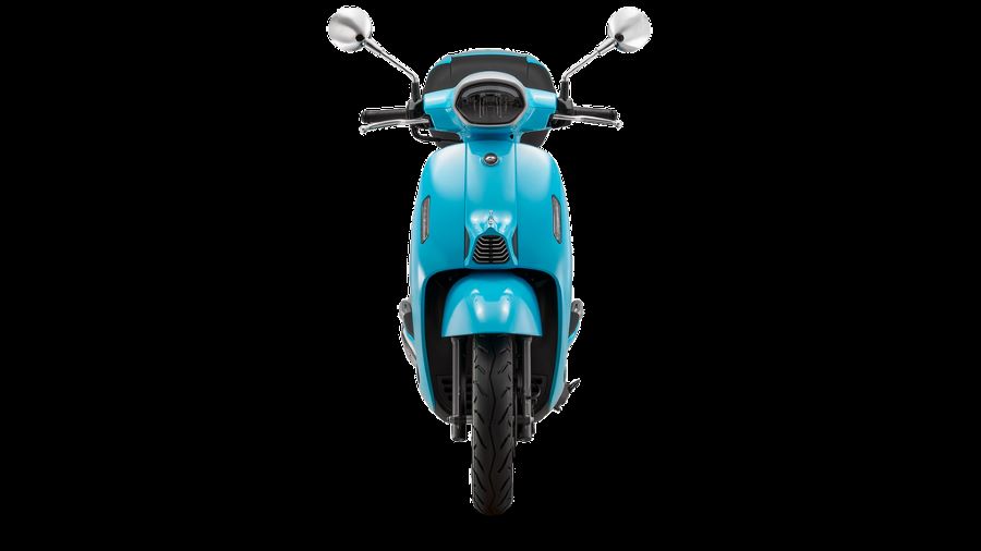 QJ Motor LTR 125 celeste, vista frontal.