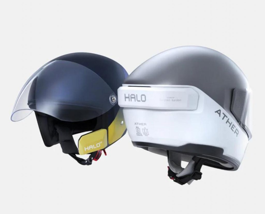 Casco Athet Energy Halo blanco (integral) y azul (Jet).