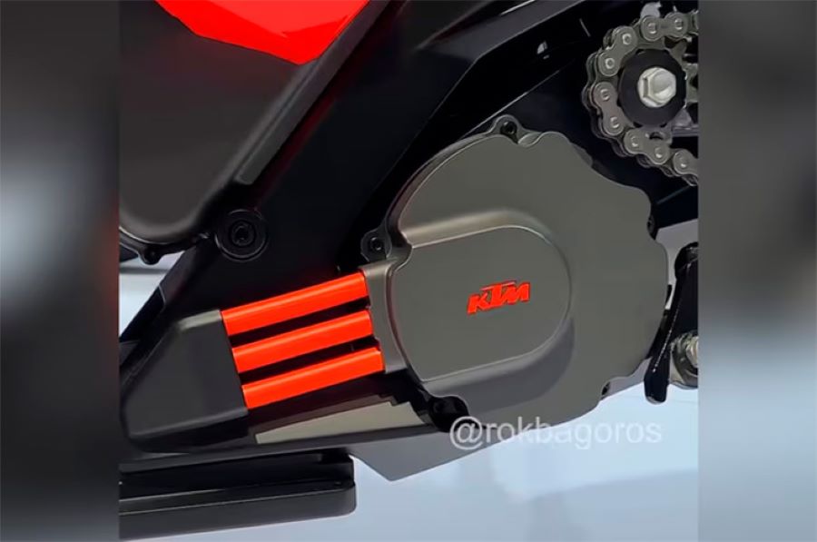 Vista de la distribución del cableado que llega hasta la transmisión trasera de la KTM Duke eléctrica.