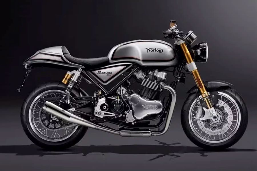 Una Norton Commando 961 gris vista del lateral derecho