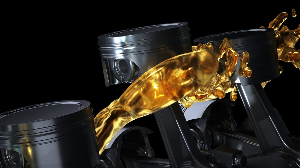 Una imagen figura muestra cómo el aceite fluye entre los pistones de un motor