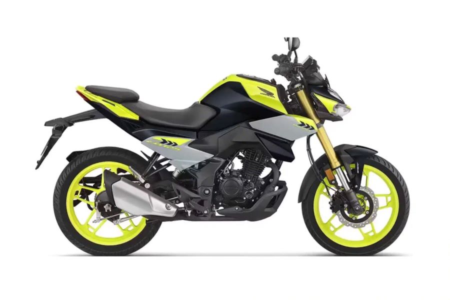 Honda CB125 Hornet: naked India con ambición global Lateral derecho de una Honda CB125 Hornet amarilla flúor con llantas a tono