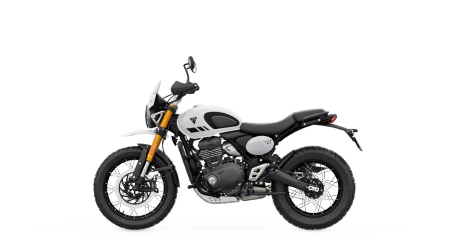 Versión blanca de la Triumph Scrambler 400 XC 2025
