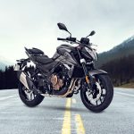 Voge 625R: ¿la mejor naked media del año? Montaje fotográfico que muestra una Voge 625R parada sobre una ruta y con fondo montañoso