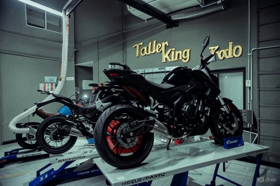 Dos motos subidas a un banco en un taller