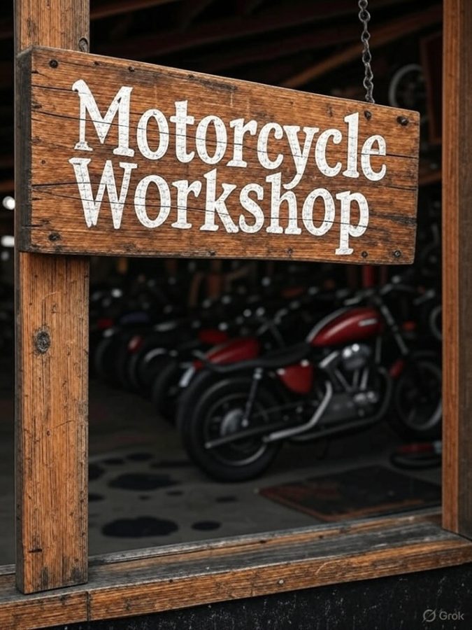 Una foto figurativa de un taller de motos