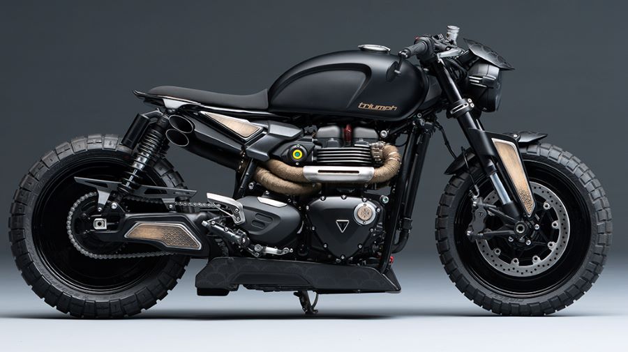 Vista lateral derecha de la Gaijin, una Triumph Bonnevile personalizada que ganó el Originals 2025