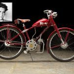 El modelo Cucciolo, primera moto de Ducati. En recuadro superiro izquierdo, foto de Antonio Ducati.