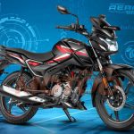 Vista lateral derecha de una moto Hero Glamour X 125 2025 negra con un fondo azul