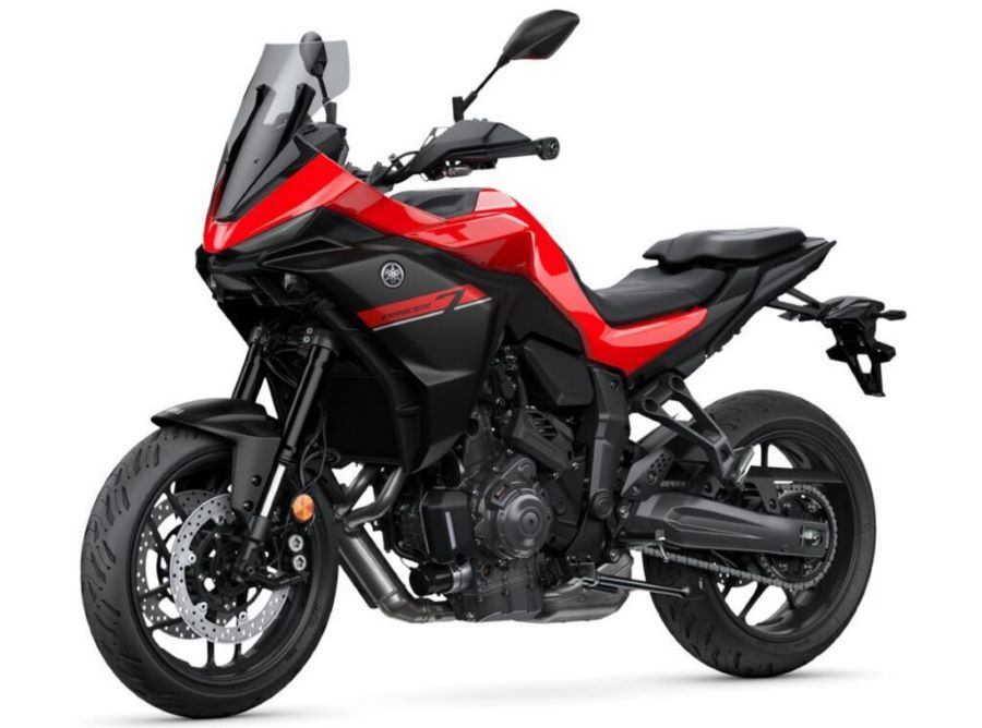 Vista lateral izquierda de una Yamaha Tracer 7 2026 roja y negra