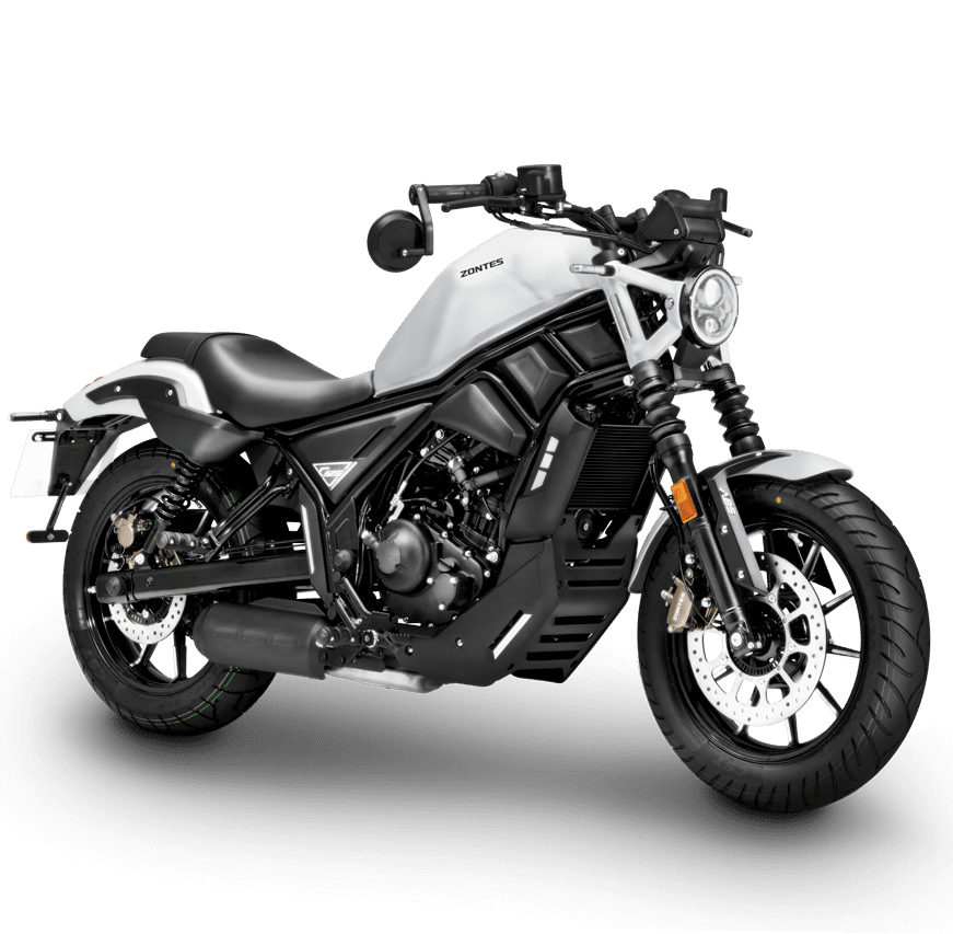 Vista la teral derecha de una Zontes 125C2 blanca