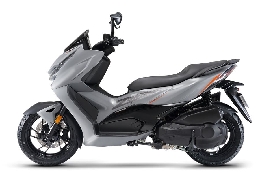 Zontes 368D, potencia y deportividad en formato urbano Vista lateral izquierda de un scooter Zontes 368D gris