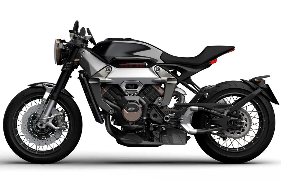 QJMotor Equus 600, un V4 en territorio Café Racer Vista lateral izquierda de una Equus 600 V4 Café Racer negra