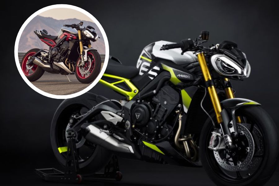 Triumph potencia la Street Triple con versiones Moto2 y RX 2026 Imagen de una Triumph Street Triple 765 Moto 2. Arriba, dentro de un círculo, una Street Triple 765 RX