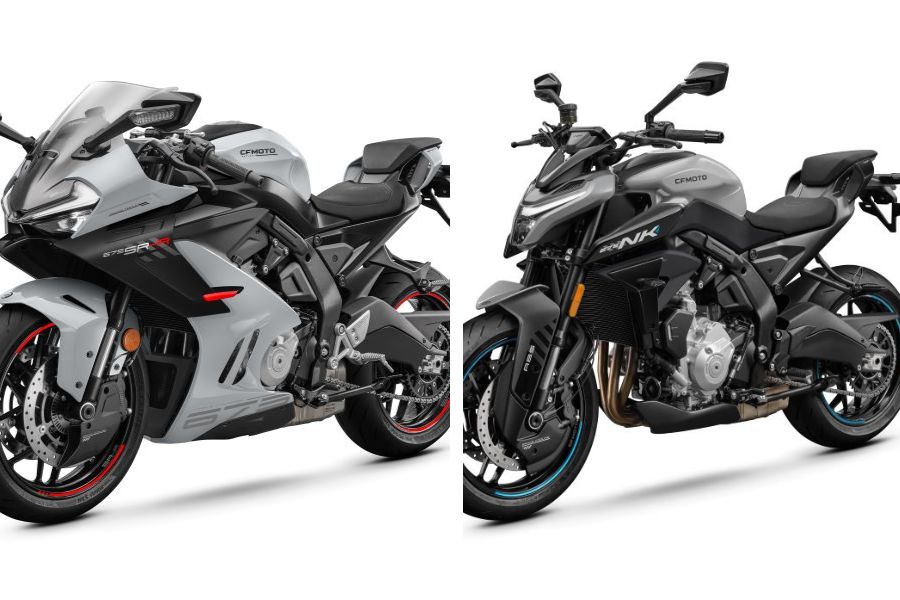 Imagen dividida, con la CFMoto 775 SR-R a la izquierad y la 675NK a la derecha
