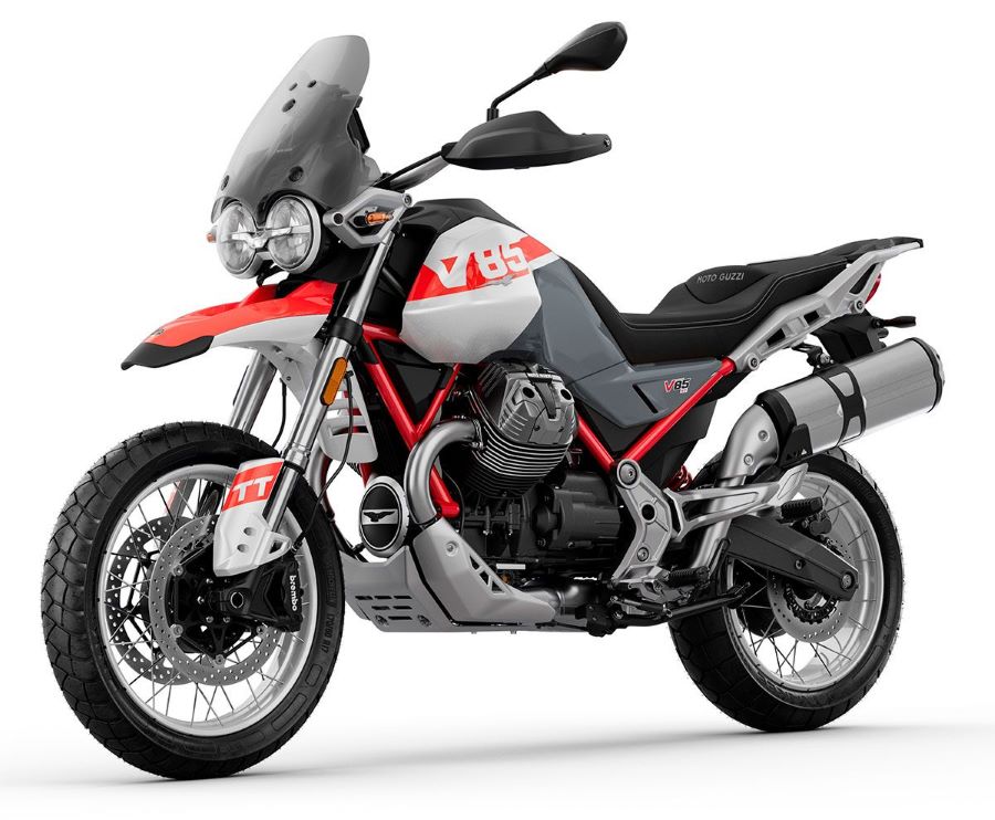 Una Moto guzzi V85 TT en tono Grigio Yanar Dag