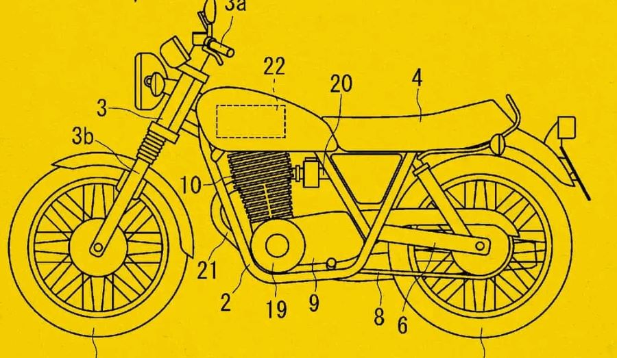 Un croquis que muestra el sistema patentado por Yamaha para producir ruido y vibraciones en un moto eléctrica