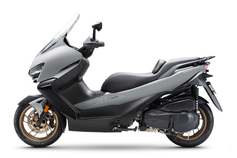 Lateral izquierdo de un scooter Zontes 368K gris