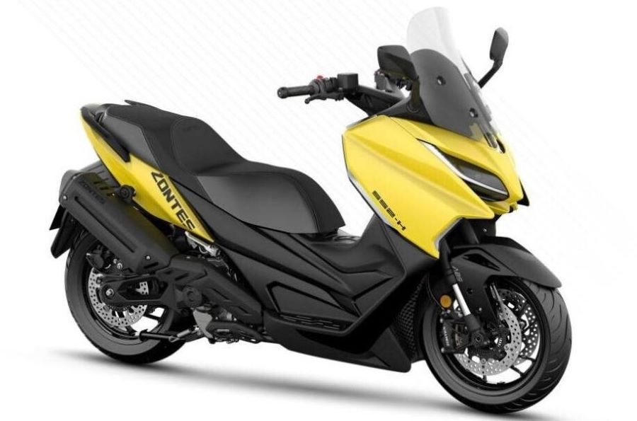 Perfil derecho de un scooter Zontes 552H amarillo