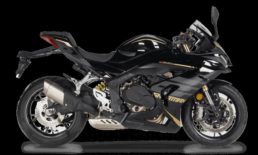 Vista lateral derecha de una moto Sharmax GP 881 Ultra negra