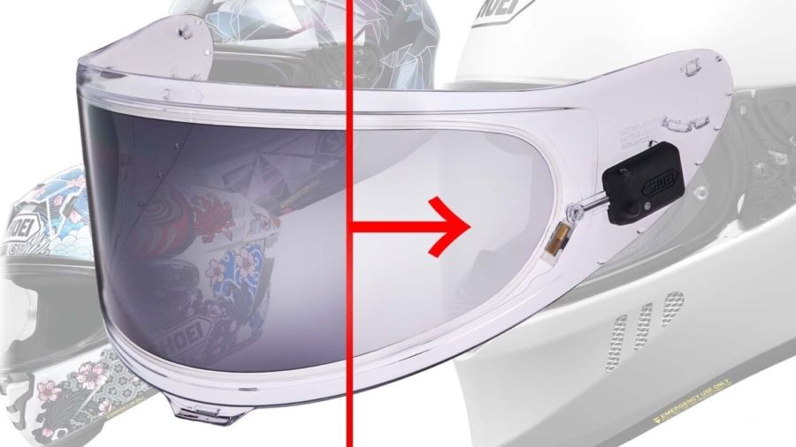 Un render de la visera Shoei eDrylens que muestra en el visor cómo se va oscureciendo
