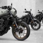 Las tres versiones de colores de la Honda Rebel 1100 2026 ordenadas paralelalmente