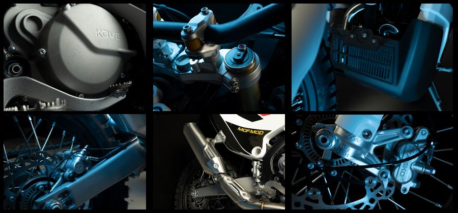 Kove 450 Rally EX, la revelación mecánica del Dakar 2026 En seis cuadros, imágenes de las piezas más importantes de la mecánica de una Kove 450 Rally