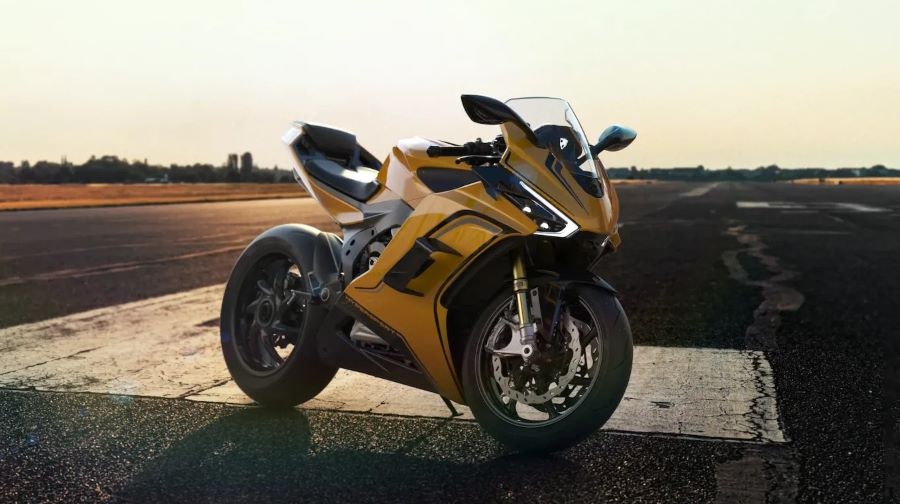 Damon: entre la promesa eléctrica y la incertidumbre industrial Una moto Damon Hypersport amarilla dispuesta sobre una pista