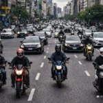 Ventas de motos en Argentina se disparan: claves del fenómeno Un grupo de cuatro motociclistas encabezan la caravana de una transitada arteria de una ciudad