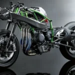 Un chasis tubular de una moto kawasaki al descubierto