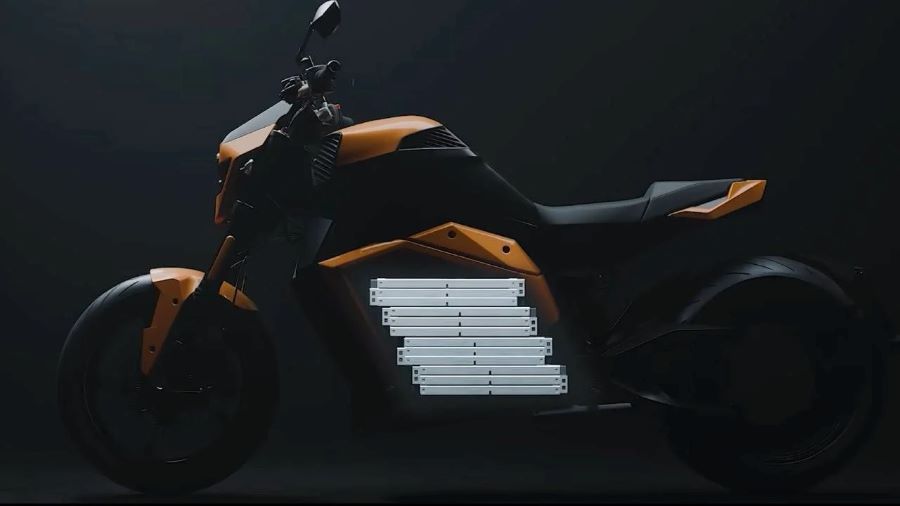 Un render que muestra las baterías instaladas en una moto Verge TS Pro