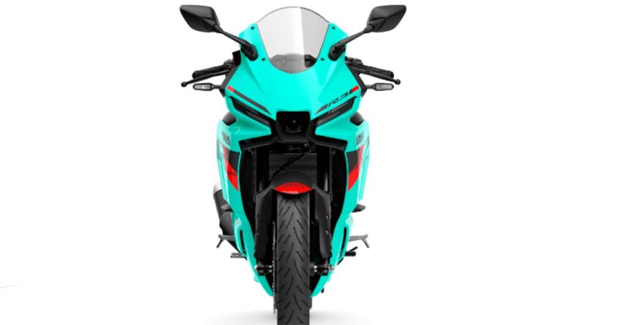forntal de una Yamaha R3 2026 Miami Green Mint