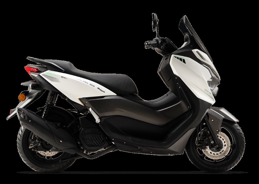 Lateral derecho de una scooter Malaguti Luguria blanco
