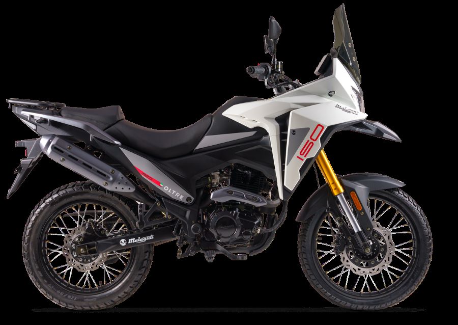 Lateral derecho de una moto Malaguti Oltre blanca