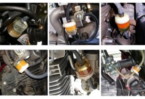 Imagen en cuadrícula de seis filtros de gasolina de moto