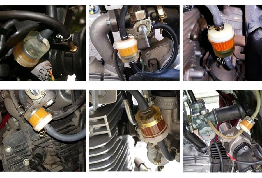 Imagen en cuadrícula de seis filtros de gasolina de moto