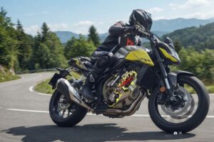 Una imagen creada con IA muestra el sistema E-clutch funcionando en una moto en marcha